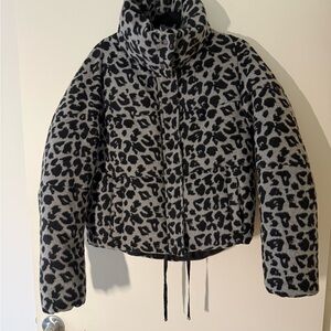 Apparis Black and Gray Leopard Print Puffer Jacket